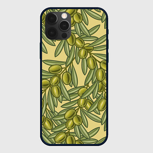 Чехол iPhone 12 Pro Винтажные ветви оливок / 3D-Черный – фото 1