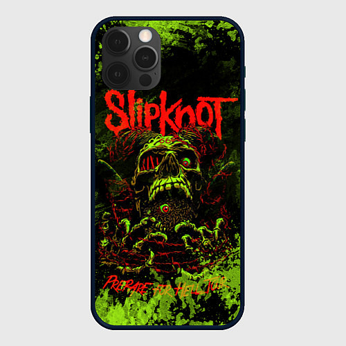 Чехол iPhone 12 Pro Slipknot green череп / 3D-Черный – фото 1