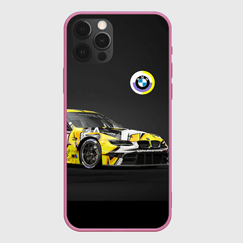 Чехол iPhone 12 Pro BMW Motorsport - Racing team / 3D-Малиновый – фото 1