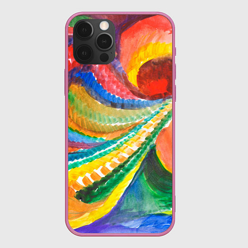 Чехол iPhone 12 Pro Райская птичка акварельная абстракция / 3D-Малиновый – фото 1