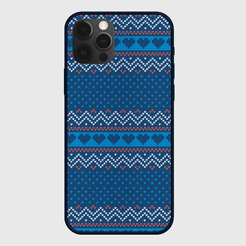 Чехол iPhone 12 Pro Вязанный стиль - сердечки / 3D-Черный – фото 1
