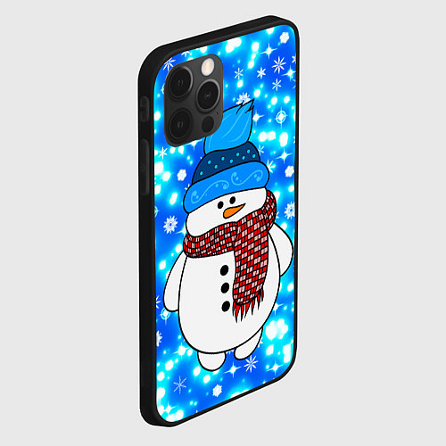 Чехол iPhone 12 Pro Снеговик в шапке / 3D-Черный – фото 2