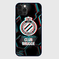 Чехол iPhone 12 Pro Club Brugge FC в стиле glitch на темном фоне