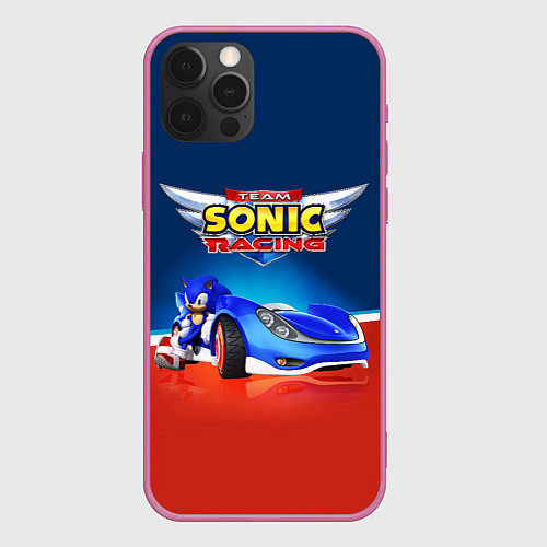 Чехол iPhone 12 Pro Team Sonic Racing - Ёжик и его точило / 3D-Малиновый – фото 1