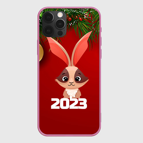 Чехол iPhone 12 Pro Кролик 2023 / 3D-Малиновый – фото 1