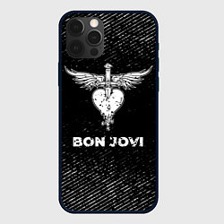 Чехол iPhone 12 Pro Bon Jovi с потертостями на темном фоне