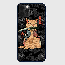 Чехол для iPhone 12 Pro Кот самурай - Якудза, цвет: 3D-черный