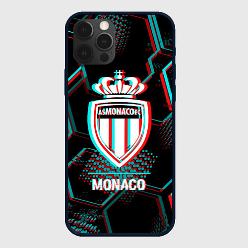 Чехол iPhone 12 Pro Monaco FC в стиле glitch на темном фоне / 3D-Черный – фото 1