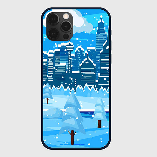 Чехол iPhone 12 Pro Снежный город / 3D-Черный – фото 1