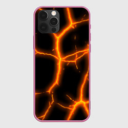 Чехол для iPhone 12 Pro Оранжевые неоновые трещины, цвет: 3D-малиновый