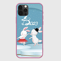 Чехол для iPhone 12 Pro 2023 - танец зайчиков, цвет: 3D-малиновый