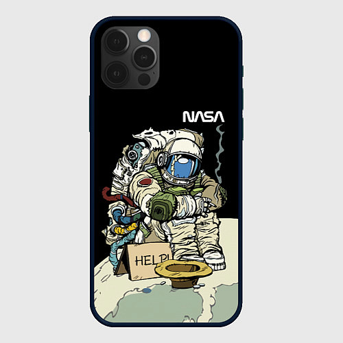 Чехол iPhone 12 Pro NASA - Help! Astronaut - Joke / 3D-Черный – фото 1