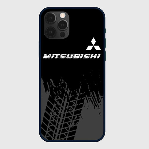 Чехол iPhone 12 Pro Mitsubishi speed на темном фоне со следами шин: си / 3D-Черный – фото 1