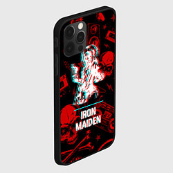 Чехол для iPhone 12 Pro Iron Maiden rock glitch, цвет: 3D-черный — фото 2