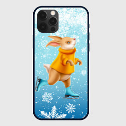 Чехол для iPhone 12 Pro Кролик на коньках в снегопад, цвет: 3D-черный