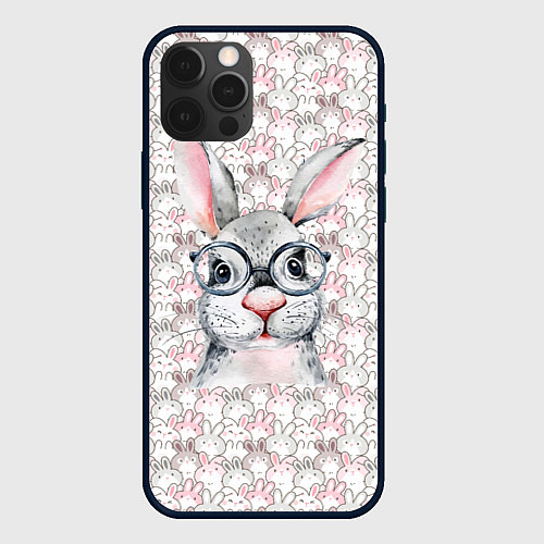 Чехол iPhone 12 Pro Кролик в очках 2023 / 3D-Черный – фото 1