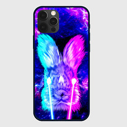 Чехол для iPhone 12 Pro Неоновый кролик стреляет лазерами из глаз, цвет: 3D-черный