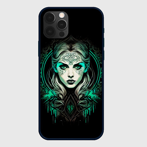 Чехол iPhone 12 Pro Готическая ведьма на чёрном фоне / 3D-Черный – фото 1