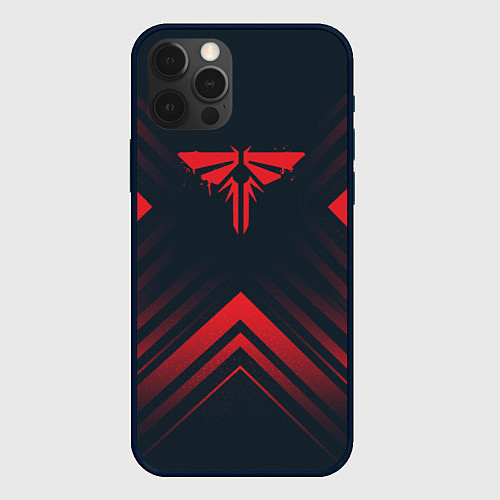 Чехол iPhone 12 Pro Красный символ The Last Of Us на темном фоне со ст / 3D-Черный – фото 1