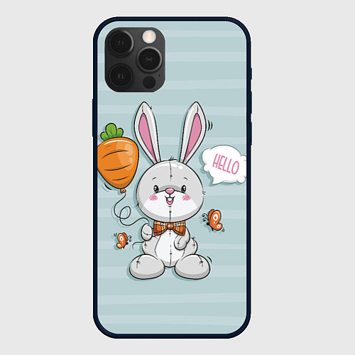 Чехол iPhone 12 Pro Милый зайка с шариком-морковкой / 3D-Черный – фото 1