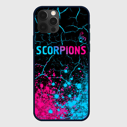Чехол iPhone 12 Pro Scorpions - neon gradient: символ сверху / 3D-Черный – фото 1