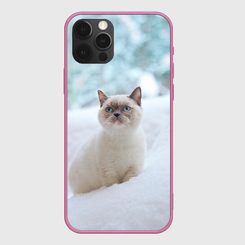 Чехол iPhone 12 Pro Милая кошечка встречает свой Новый Год / 3D-Малиновый – фото 1