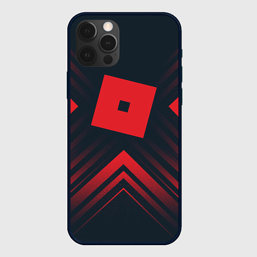 Чехол iPhone 12 Pro Красный символ Roblox на темном фоне со стрелками / 3D-Черный – фото 1