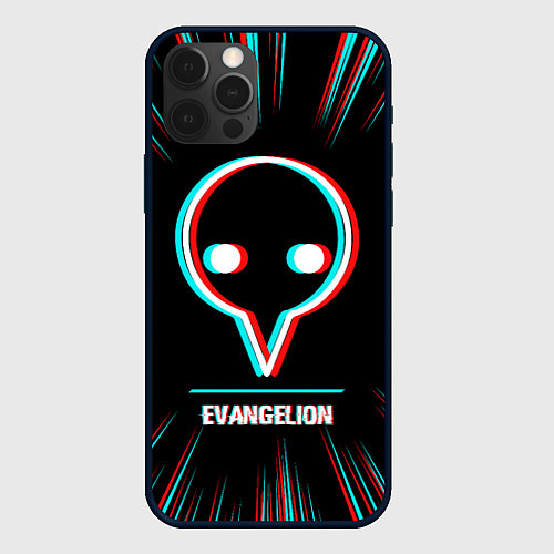 Чехол iPhone 12 Pro Символ Evangelion в стиле glitch на темном фоне / 3D-Черный – фото 1