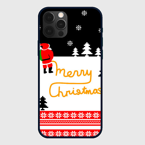 Чехол iPhone 12 Pro Merry christmas - Санта Клаус / 3D-Черный – фото 1