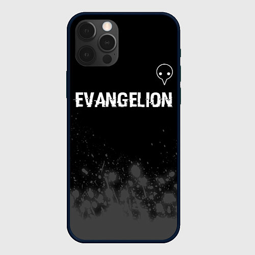 Чехол iPhone 12 Pro Evangelion glitch на темном фоне: символ сверху / 3D-Черный – фото 1