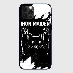 Чехол iPhone 12 Pro Группа Iron Maiden и рок кот