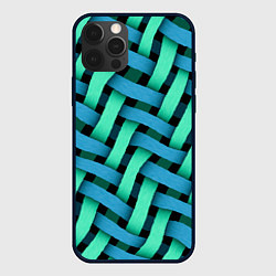 Чехол iPhone 12 Pro Сине-зелёная плетёнка - оптическая иллюзия