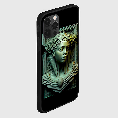 Чехол iPhone 12 Pro Нейросеть - барельеф античной девушки / 3D-Черный – фото 2