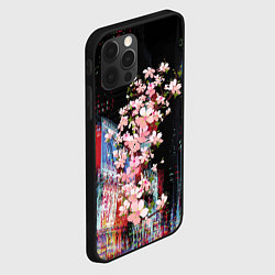 Чехол для iPhone 12 Pro Ветка сакуры на фоне ночного Токио - glitch, цвет: 3D-черный — фото 2