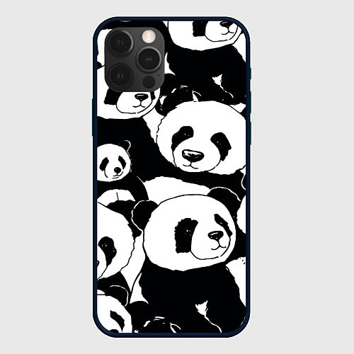 Чехол iPhone 12 Pro С пандами паттерн / 3D-Черный – фото 1
