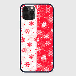 Чехол iPhone 12 Pro Снежинки красно-белые