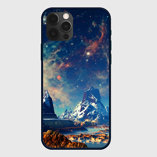 Чехол iPhone 12 Pro Горы и бескрайний космос / 3D-Черный – фото 1