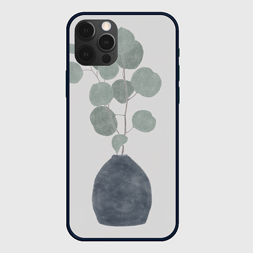 Чехол iPhone 12 Pro Эвкалипт в синей вазе / 3D-Черный – фото 1