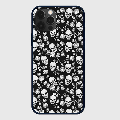 Чехол iPhone 12 Pro Череп и розы с шипами / 3D-Черный – фото 1