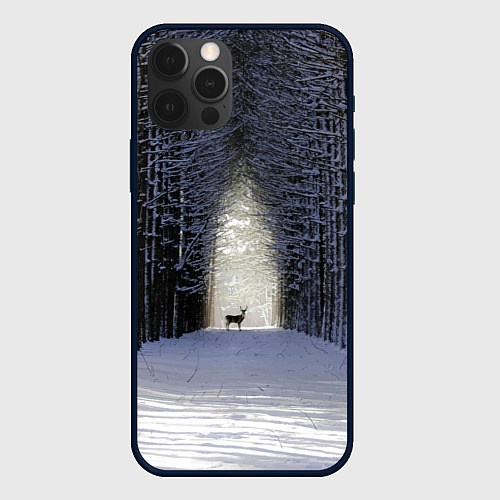 Чехол iPhone 12 Pro Олень в зимнем лесу / 3D-Черный – фото 1