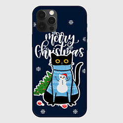 Чехол для iPhone 12 Pro Котик: merry christmas, цвет: 3D-черный