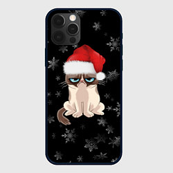 Чехол для iPhone 12 Pro Грустный кот новый год, цвет: 3D-черный