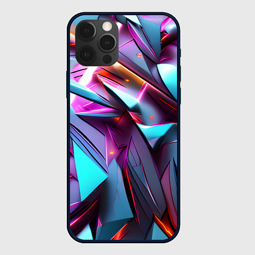 Чехол iPhone 12 Pro Осколки голубовато-металлические / 3D-Черный – фото 1