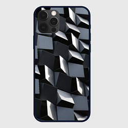 Чехол для iPhone 12 Pro Выпирающие кубы - металлическая броня, цвет: 3D-черный