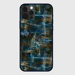 Чехол для iPhone 12 Pro Синий и коричневый абстрактный гранжевый, цвет: 3D-черный