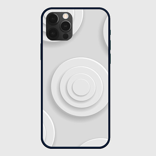 Чехол iPhone 12 Pro Серый фон и абстрактные белые объёмные окружности / 3D-Черный – фото 1