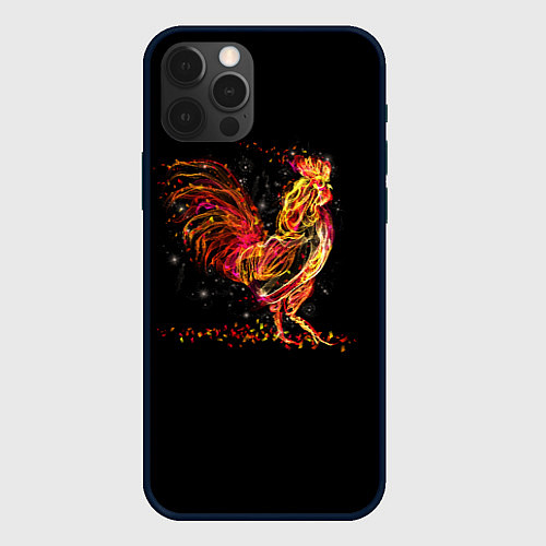 Чехол iPhone 12 Pro Огненный петух / 3D-Черный – фото 1