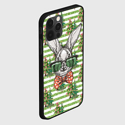 Чехол для iPhone 12 Pro Кролик в очках на фоне елок, цвет: 3D-черный — фото 2