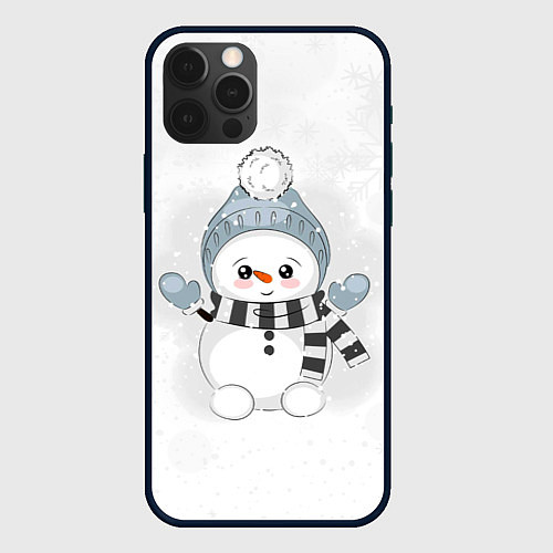 Чехол iPhone 12 Pro Милый снеговик и снежинки / 3D-Черный – фото 1
