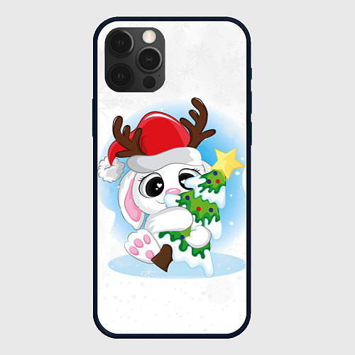 Чехол iPhone 12 Pro Зайка с ёлочкой / 3D-Черный – фото 1